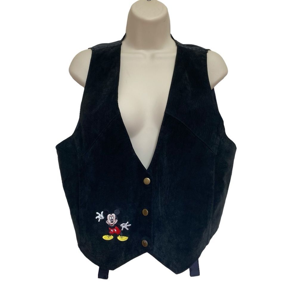 Vintage Disney Mickey Unlimited Suede Snap Front Tie Back Mickey Mouse Vest M/L